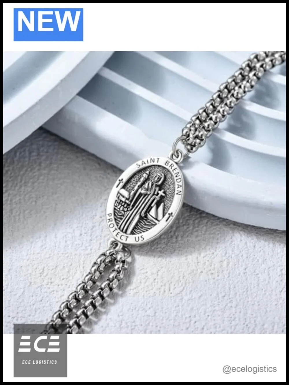 925 Sterling Silver Saint Brendan Bracelet Religious Jewelry for Men Women